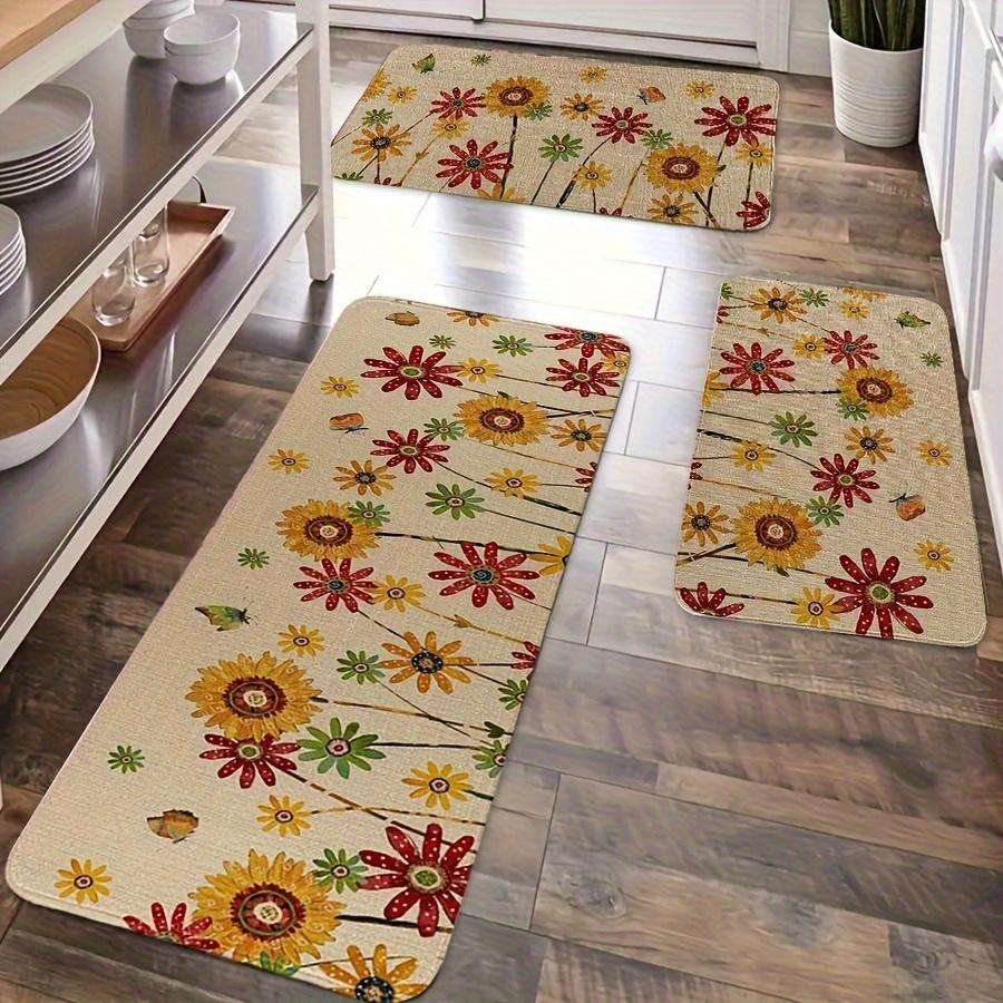 1Pcs Spring Sunflower Pattern Floor Mat Modern Kitchen polyester Rug, Non-Slip Colorful Indoor Carpet, For Home Bathroom Bedroom Living Room Decor