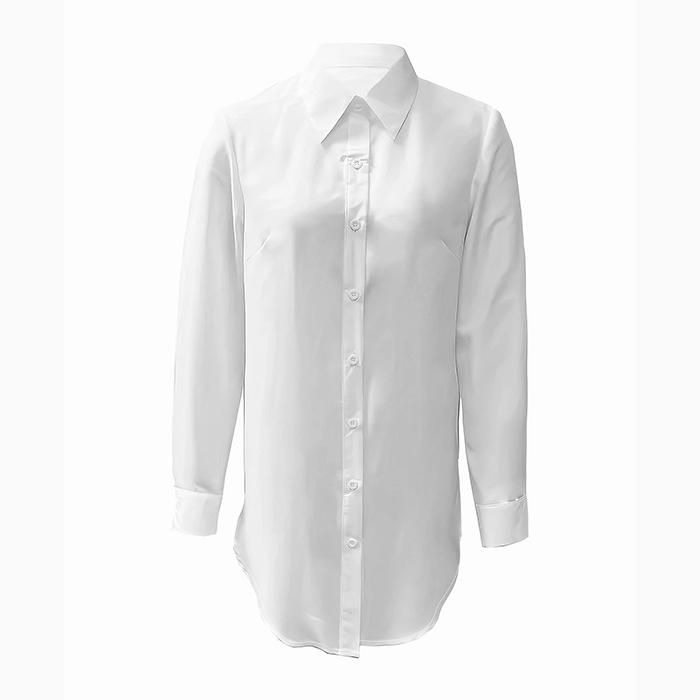 Ladies Casual Long Sleeve Lapel Solid Color Side Slit Irregular Blouse Long Shirt Top