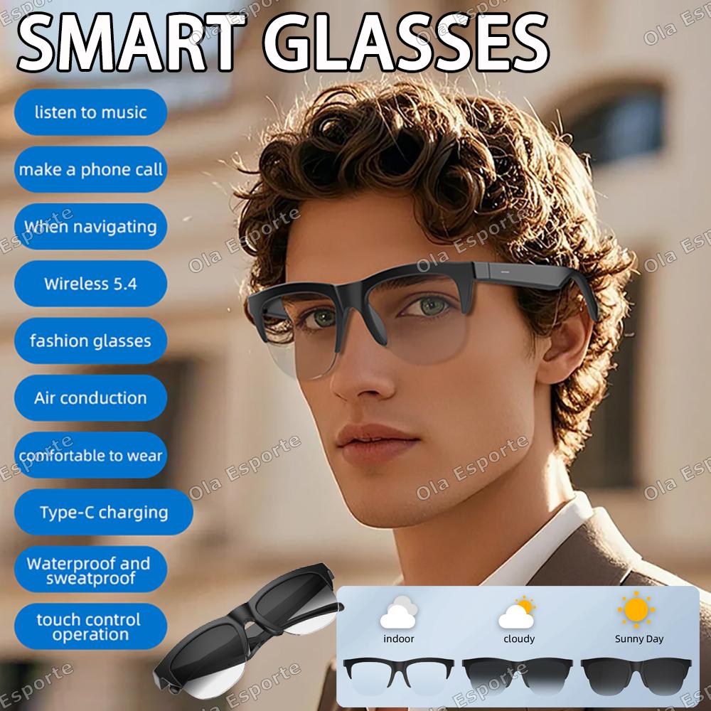 2026 Photosensitive Color Change Smart Glasses Man Bluetooth Voice Calls Control Music UV Polarized Sunglasses Headphone Glasses