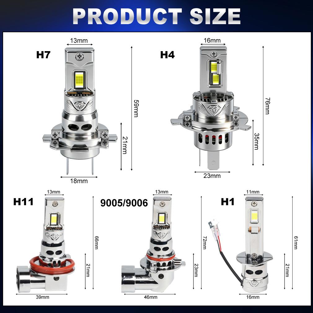 2Pcs 30000LM H4 H7 LED Headlight Bulbs Mini Turbo H11 LED H8 9005 HB3 H1 80W Car Fog light Hi lo beam Headlamp Auto Plug&Play Lamp 6500K White