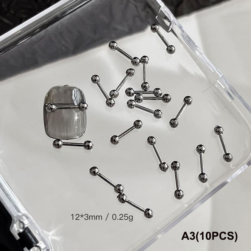 10 PCS Mixed Alloy Retro Circle Nails Art Charms 3D Punk Style Black Silver Nail Parts Nail Decoration Manicure Accessoires