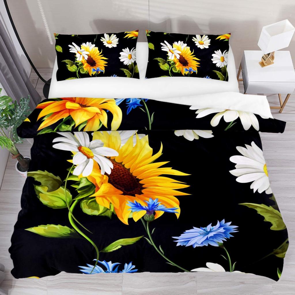 Kornblume Bettbezug Set Blaue Blumen Grüner Stiel Bettwäsche Set 3-teilig Für Kind Blume des Glücks Bettdeckenbezug Weicher Steppdeckenbezug