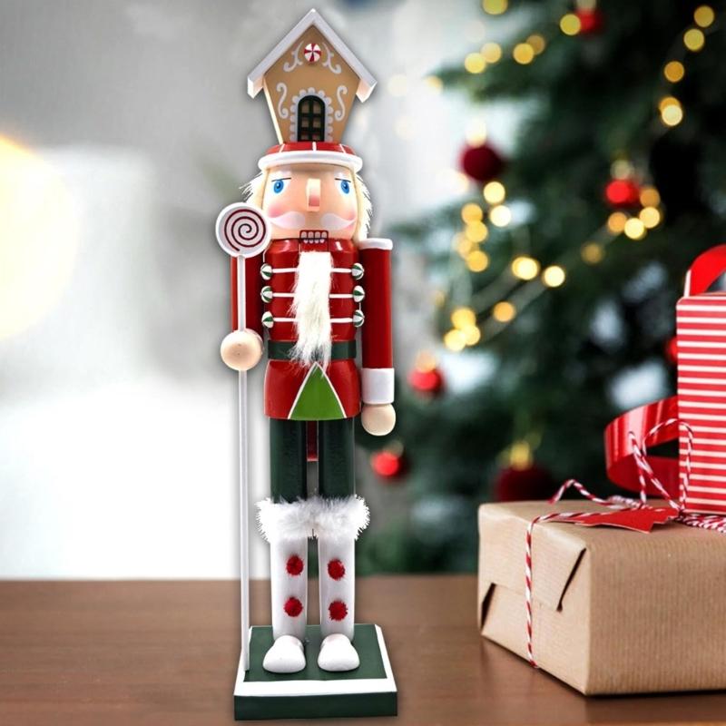 Holiday Nutcrackers Figure Colorful Wood Soldier Puppet with Cookie Family and House Hat Christmas Decorative Ornament