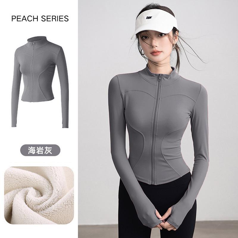 Spring Velvet Sports Jacket Women's Slim and Thin Versatile Yoga Clothes, High-end Running Fitness Warm Top