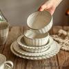 Elegant French Ceramic Tableware Set: Lace Design Plates, Steak & Salad Bowls, Rice & Soup Bowls, Baking Dish for Western Cuisine.