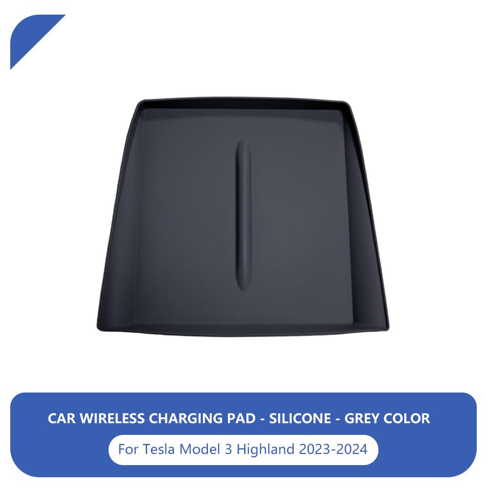 For Tesla Model 3 Highland 2024 Wireless Charging Pad Silicone Dust-Proof Central Control Charger Mat Car Interior Accessories