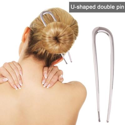 Forcina per capelli a forma di U, elegante, in lega color argento dorato, antiscivolo, lunga e spessa, per capelli raccolti, stile francese, accessori per capelli da donna e ragazza
