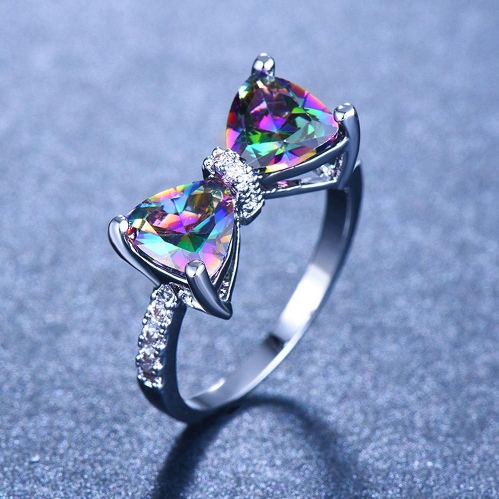 2025 Luxury Female Rings 925 Sterling Silver Bowknot Zircon Finger Rings for Women Y2K Sparkling Pink Bow Rhinestone Jewelry Gifts