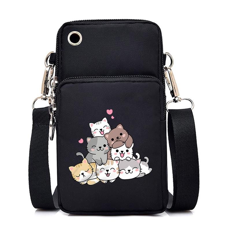 Morsom Anime Cat Liten Messenger Bag Hengende Neck Mynt Veske Vertikal Håndveske Kvinner Mobiltelefon Vesker Cartoon Small Crossbody Bag