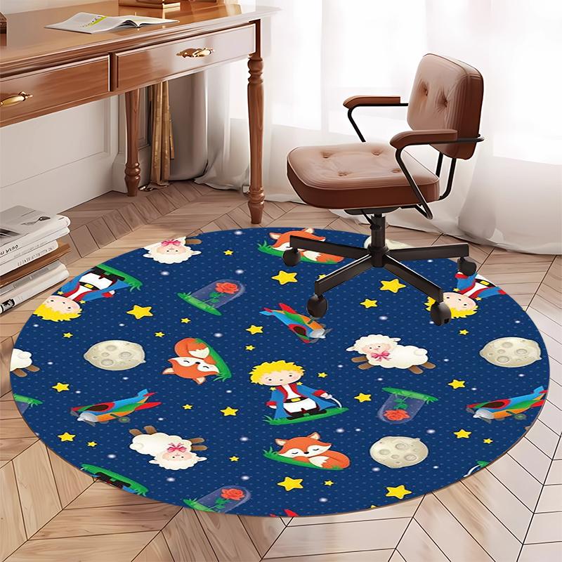 The Little Prince Printed Round Rug Carpet Chair Rug Area Rug Entryway Doormats,for Office Chair Living Room Bedroom Kitchen Room.