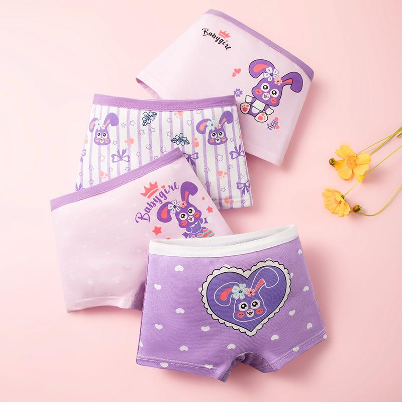 4 Pcs Girls Cartoon Boxers Cute Toddler Underwear Soft Cotton Underpants for 1-12 Years Kids Panties