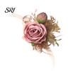 European Forest Style Corsage Rose Bud Wedding Flower Set, Wrist for Bride Bridesmaid Light & Boutonniere Groom Groomsman, Artificial Silk Floral
