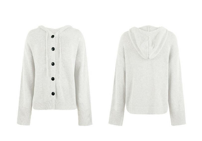 Autumn Women's Hooded Knit Cardigan: Single-Breasted, Solid Color with Drawstring.