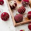 4 Red Painted Velvet Christmas Ball Ornaments Christmas Tree Baubles Christmas Decorations Home Party Decorations