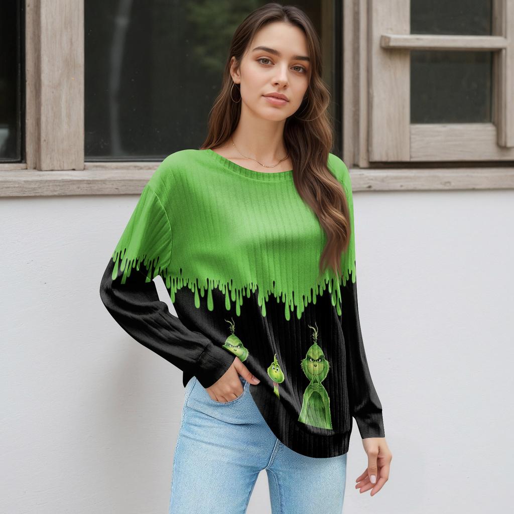 Women's Printed Lightweight Brushed-Cotton Round Neck Top