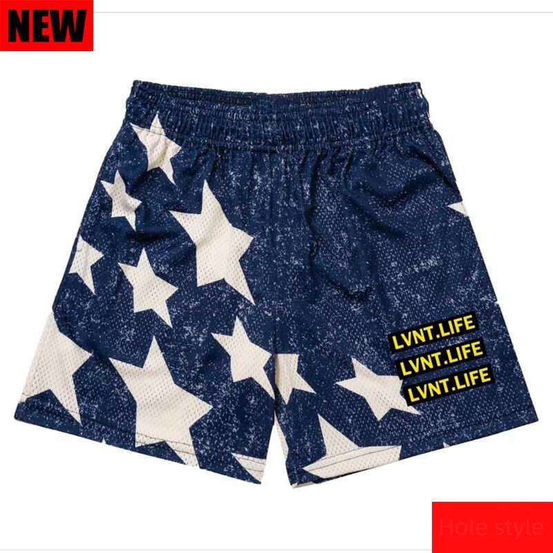 

Lvntlife American Style Casual Shorts Print Mesh Quick-Drying Fashion Trendy Basketball below the Knee Breathable Beach Pants M темно-синий