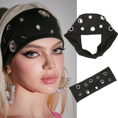 AWAYTR Punk Girl Ilhós Vazados Faixa de Cabelo Elástica Larga Elástica Metal Rock Esportes Ilhós Faixa de Cabelo Acessórios de Cabelo