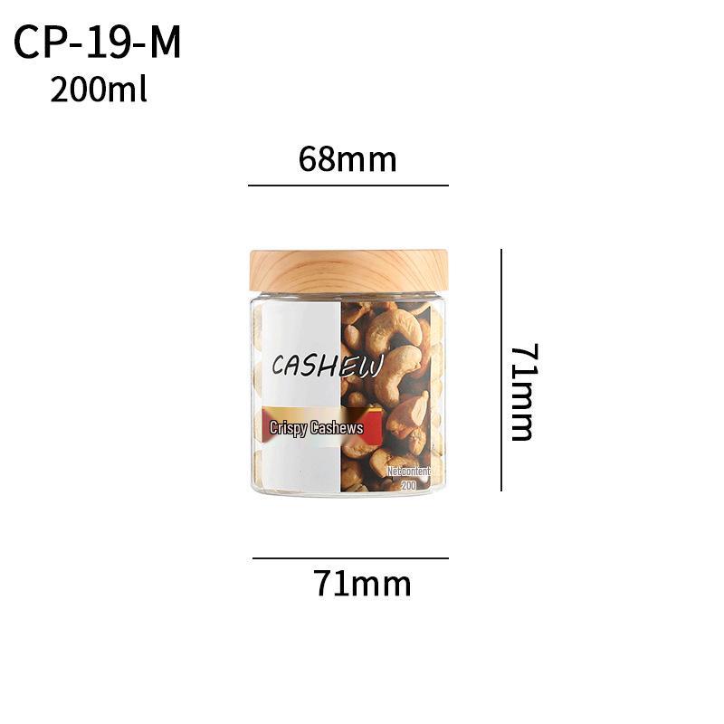Transparent Sealed Kitchen Storage Jar with Wood Grain Lid for Cereal, Dried Fruit, and Nuts