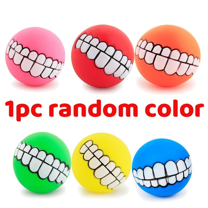 Squeaky Dog Toys for Aggressive Chewers Interactive Puppy Ball with Funny Teeth Design Durable Silicone Chew Toy for Small