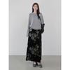 Chinese Retro Floral Velvet A-Line Midi Skirt - Elegant, Slimming, High-Waisted Design for Autumn/Winter.
