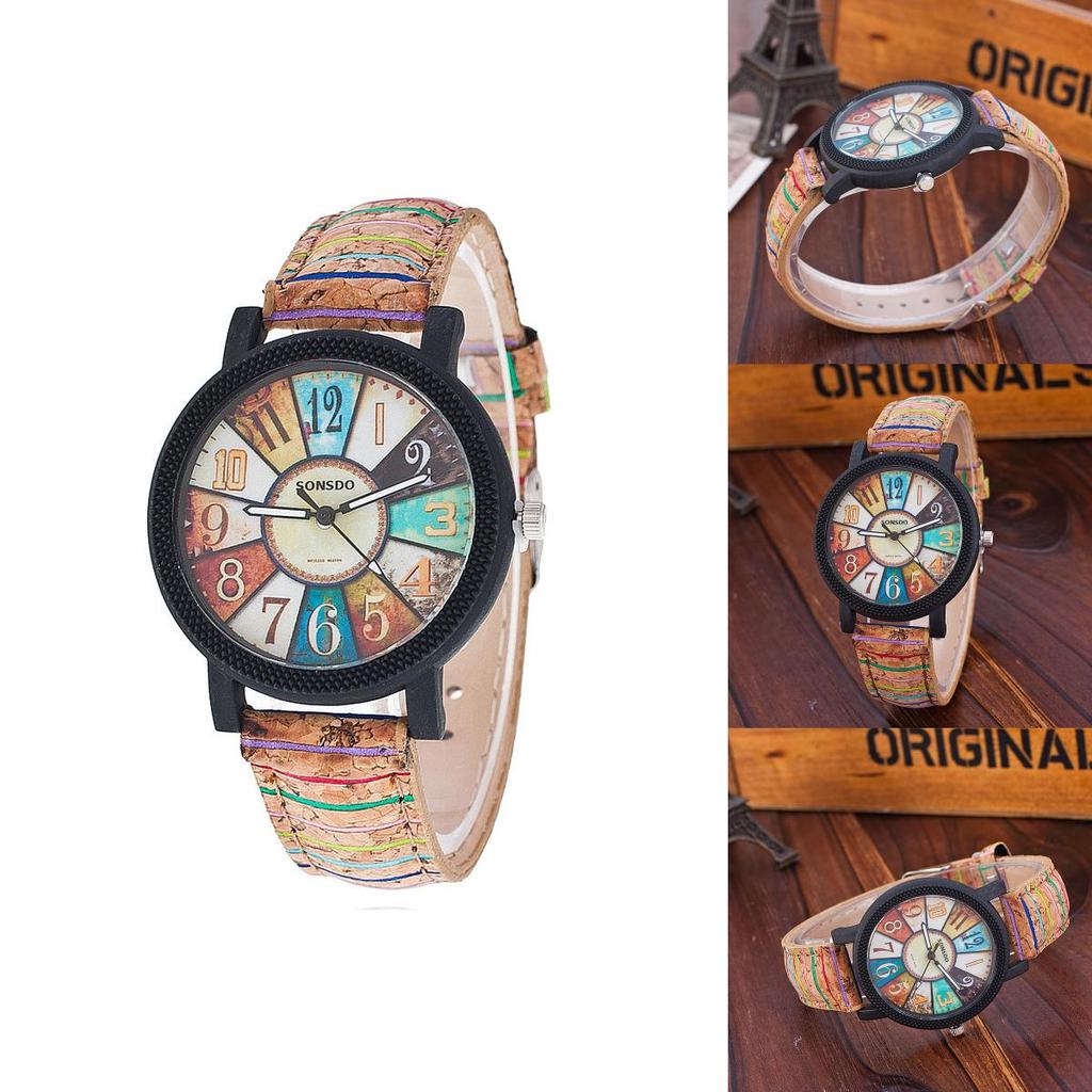 Classic Leather Watch With Wooden Grain Dial For Casual Women Men