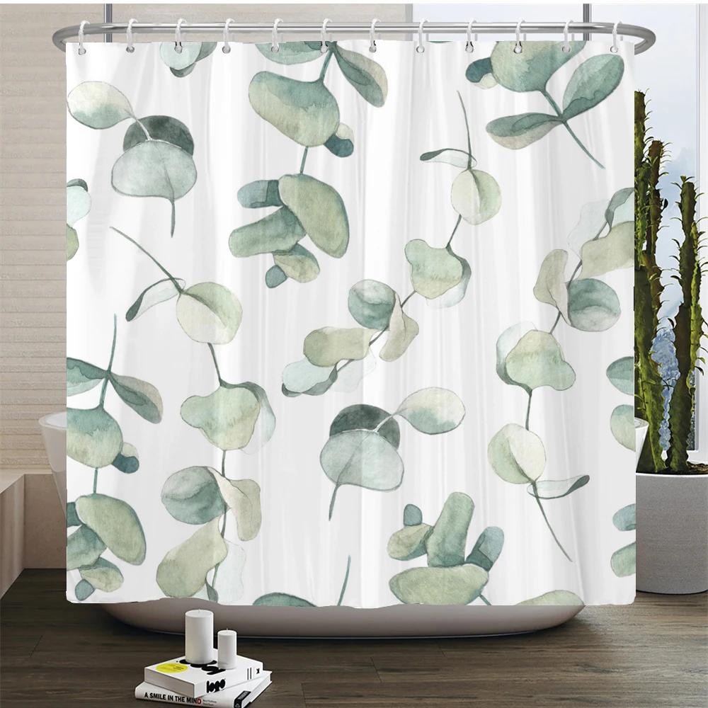 Elegant Flowers Shower Curtain 180x180cm Floral Printed Shower Curtain Polyester Bath Curtain Bathroom Decor Washable With Hooks