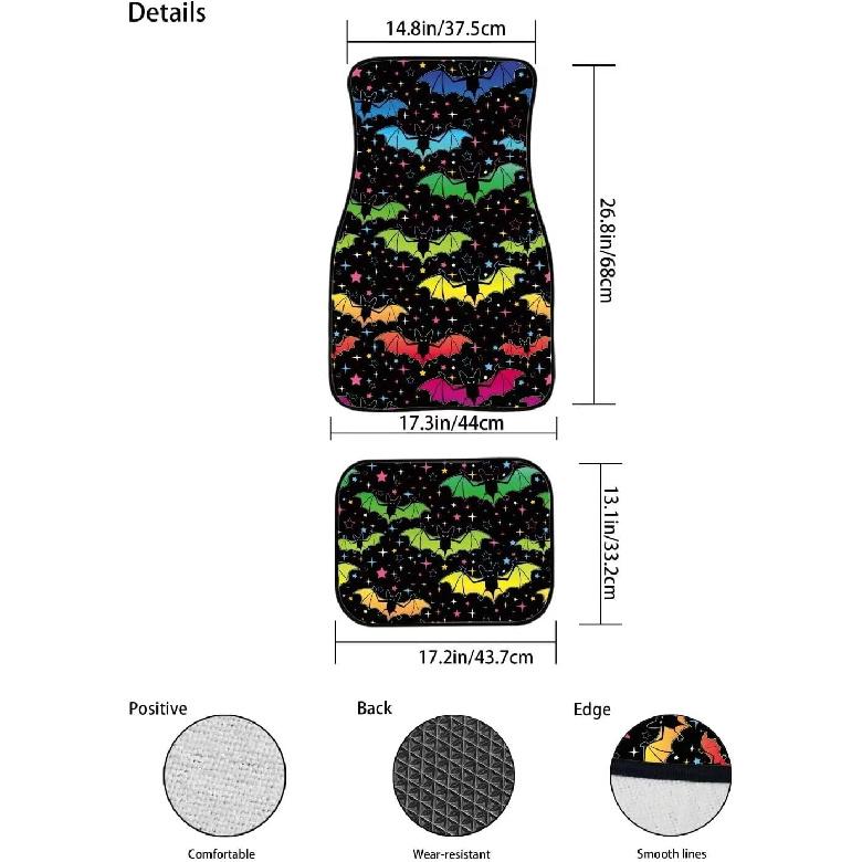 

Buybai Bats Car Floor Mats Colorful Car Foot Mats 4 Pack Non-Dirty Heavy Duty Car Floor Pads for Men Women Halloween Theme кольоровий друк зебри