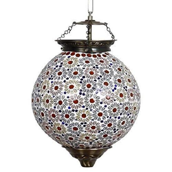 Big Spherical Flower Designed Glass Pendant/Hanging lamp for Living & Home Decoration Mosaic lamp (Multicolour, Bulb not Included); Made in India