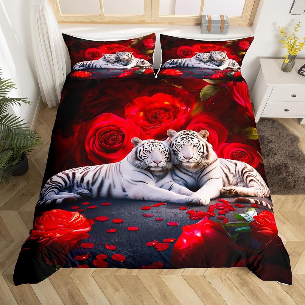 Cute Tiger Duvet Cover Full Queen King Size Jungle Wild Animal Bedding Set for Boys Teens Bedroom Decor Tiger Comforter Cover