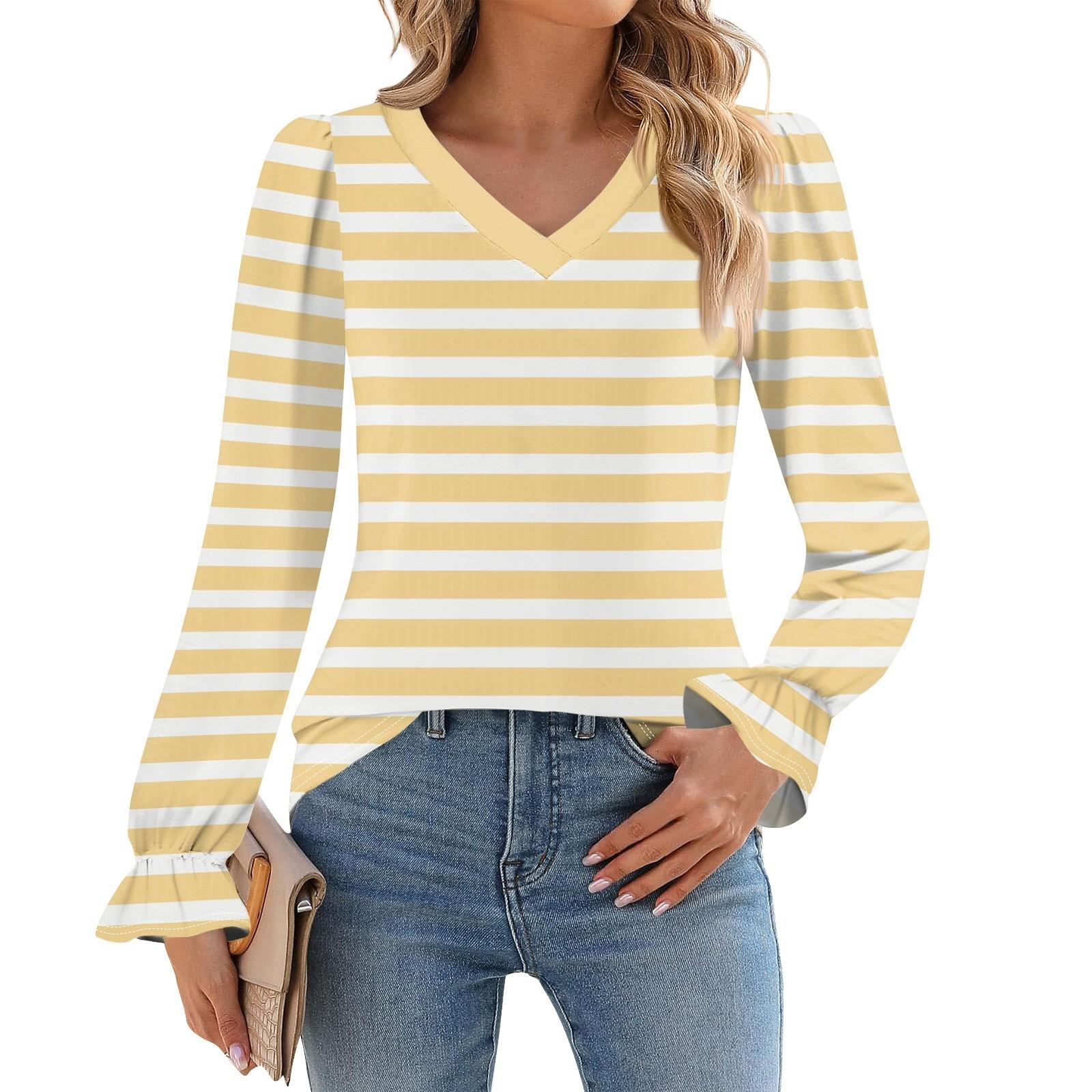 Женский повседневный топ с длинными рукавами и полосатым принтом — фото 3