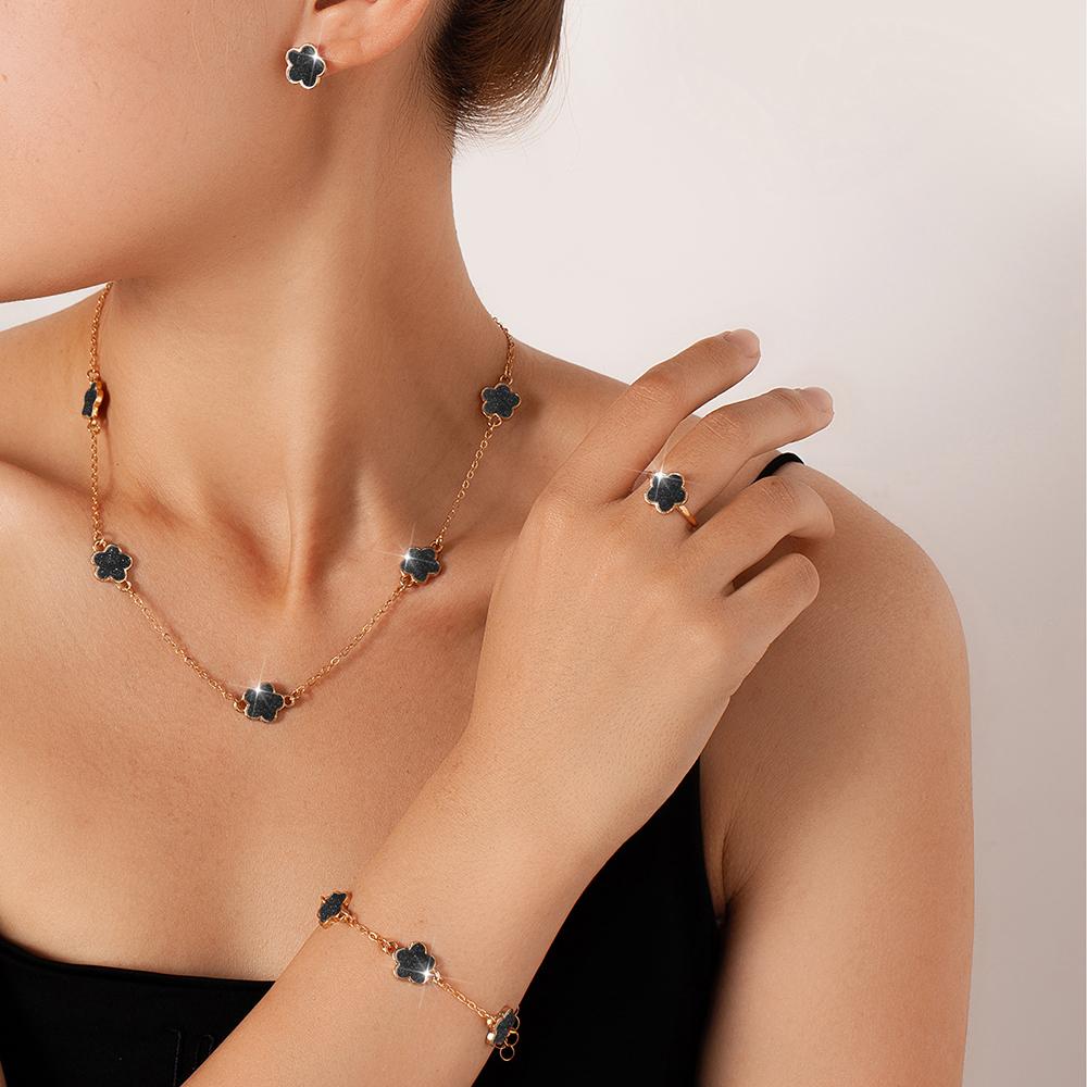 5-piece Fashionable and Elegant Gold Floral Decoration Zircon Earrings Necklace Bracelet Ring Combination