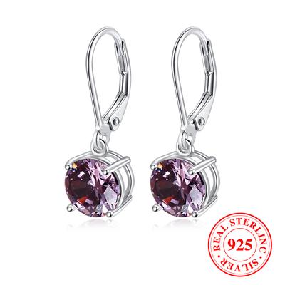 Real S925 Sterling Silver CZ Zircon Round Dangle Earrings For Women And Girls Fashion Jewelry