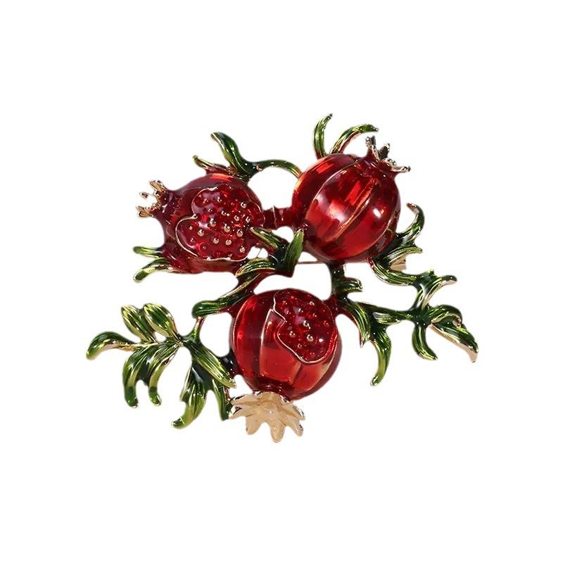 Retro Brooch, High-End Women'S Exquisite Luxury Fruit, Red Pomegranate Mori Corsage, Niche Design Pin