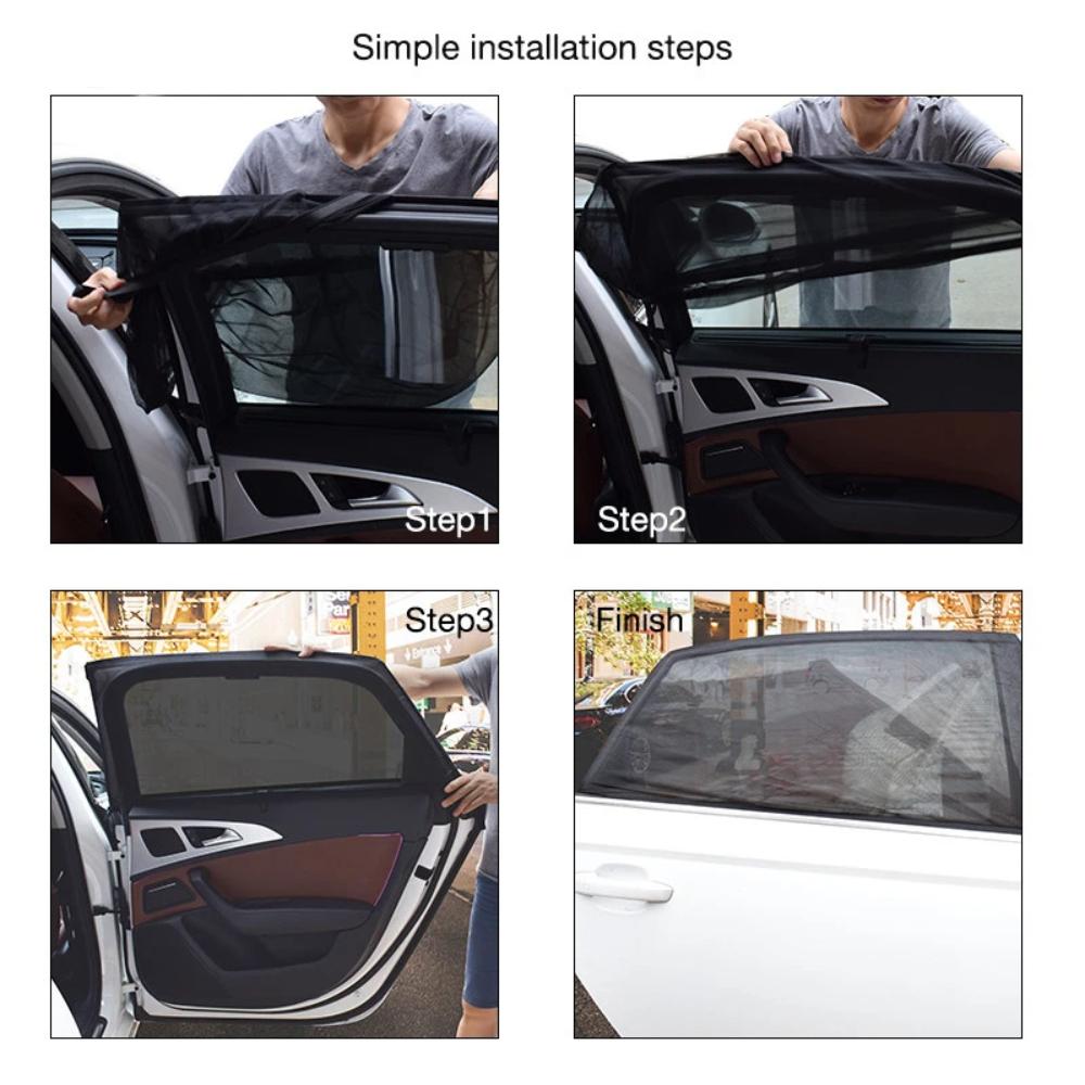 2Pcs Car Sun Visor Rear Side Window Sun Shade Mesh Fabric Sun Visor Shade Cover Shield UV Protector Black Car Sunshade Curtain