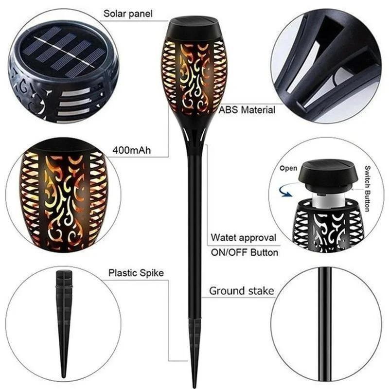 4PCS New Round Solar Flame Lamp IP65 Waterproof Outdoor Lawn Light Flickering Atmosphere Lighting for Courtyard Garden Villa Landscap