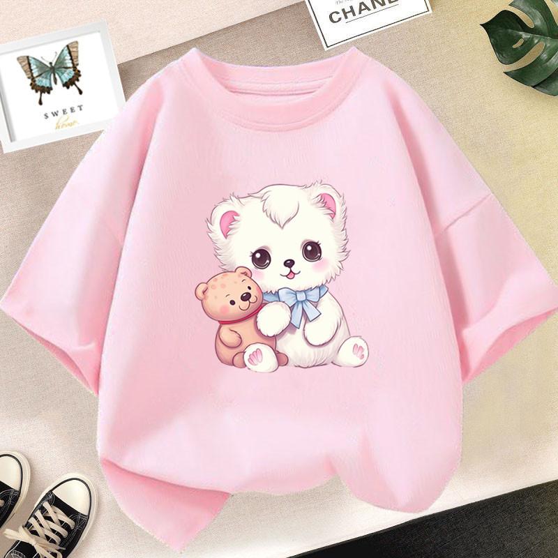 Cotton 100%  Cat Girls T Shirt Clothes Girls Animal Children T-Shirt Kids Summer Cat Lively Cute Funny Baby T Shirts Tops 2023