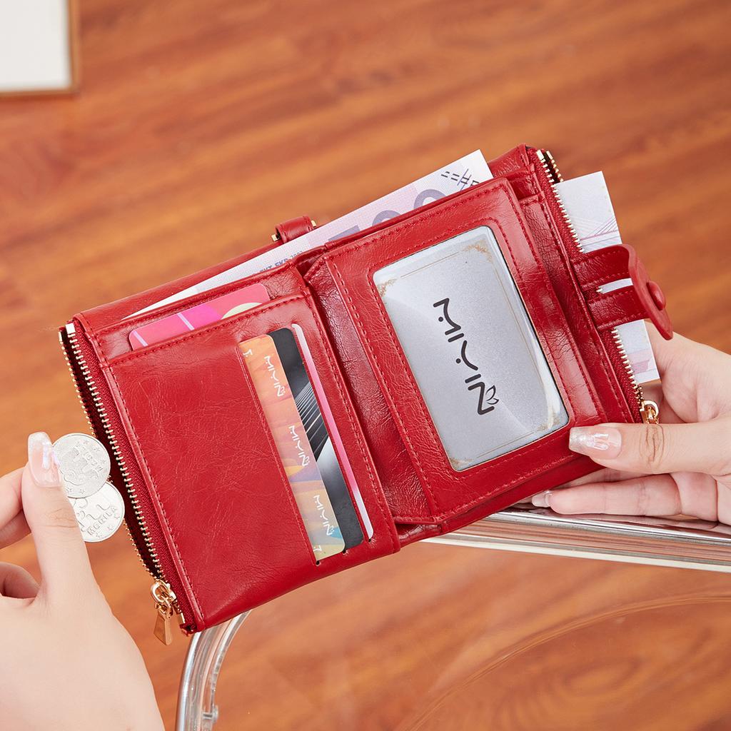 Three-fold Women's Short Wallet with Removable Small Card Holder, Multi-functional Large-capacity Double Zipper Change Bag.
