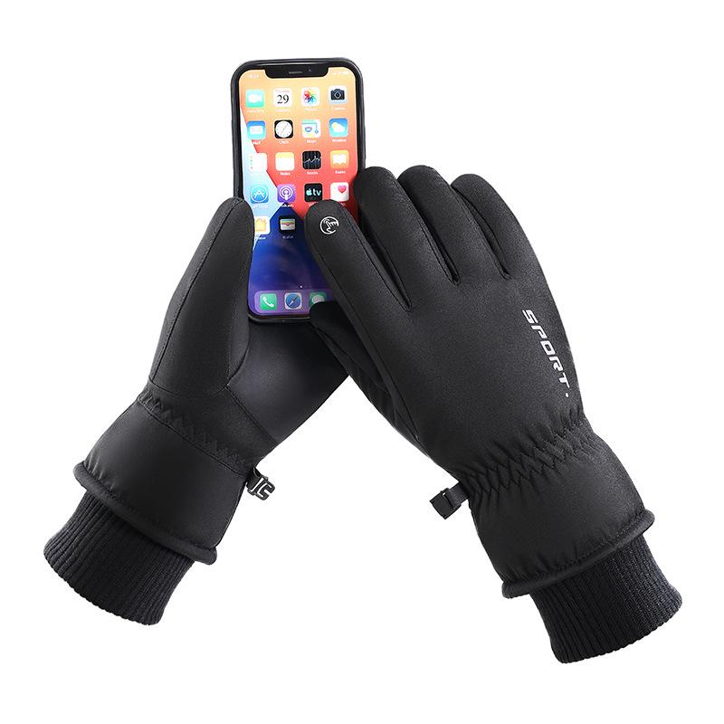 Men's Cycling and Skiing Gloves for Autumn and Winter Warm Fleece Thickened Windproof Water Repellent Touch Screen Sports Cotton Gloves