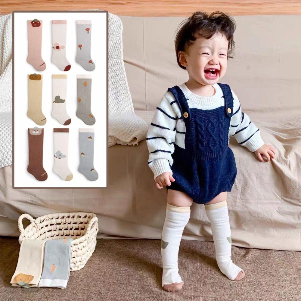 3Pairs Cotton Toddle Cotton Stockings Strawberry Baby Mid Tube Socks Elastic Calf Socks Baby Kids