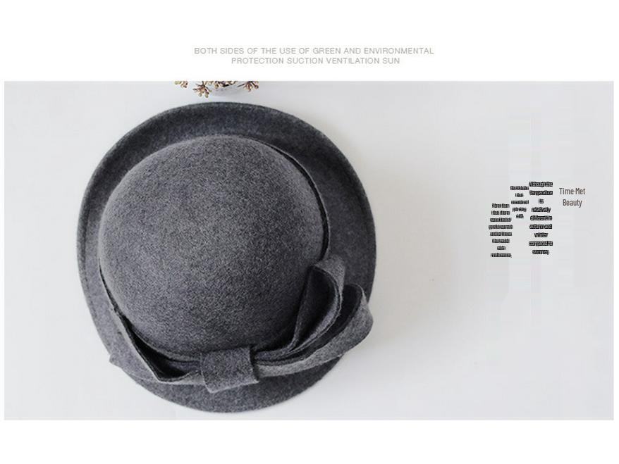 Women's French Wool Felt Bucket Hat with Curled Brim – Warm, Bow-Tied, Autumn/Winter Style