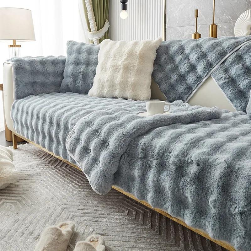 Thicken Plush  2 3 Seat Sofa Covers for Living Room Solid Color Pet Kids Sofa Mat Non-Slip Couch Armchair Slipcovers Protector