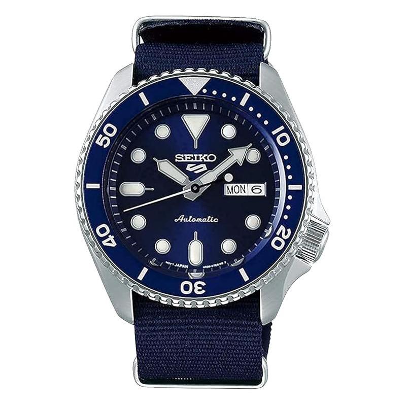 

SEIKO seiko5 100 meters waterproof automatic/manual mechanical movement nylon strap 46*42.5mm men s watch blue dial SRPD87