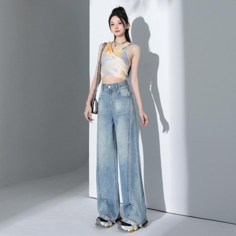 Women's Tencel Lyocell Wide-Leg Jeans: Summer 2025 Lightweight Loose Fit with Slim Draped Design