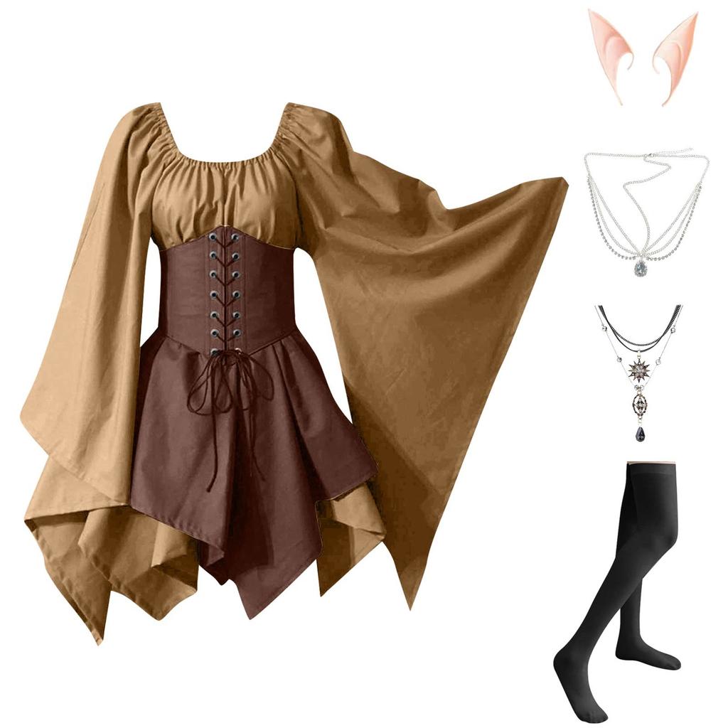 Women Fashion Long Sleeve Vintage Dress Cosplay Party Evening Night Formal Dress