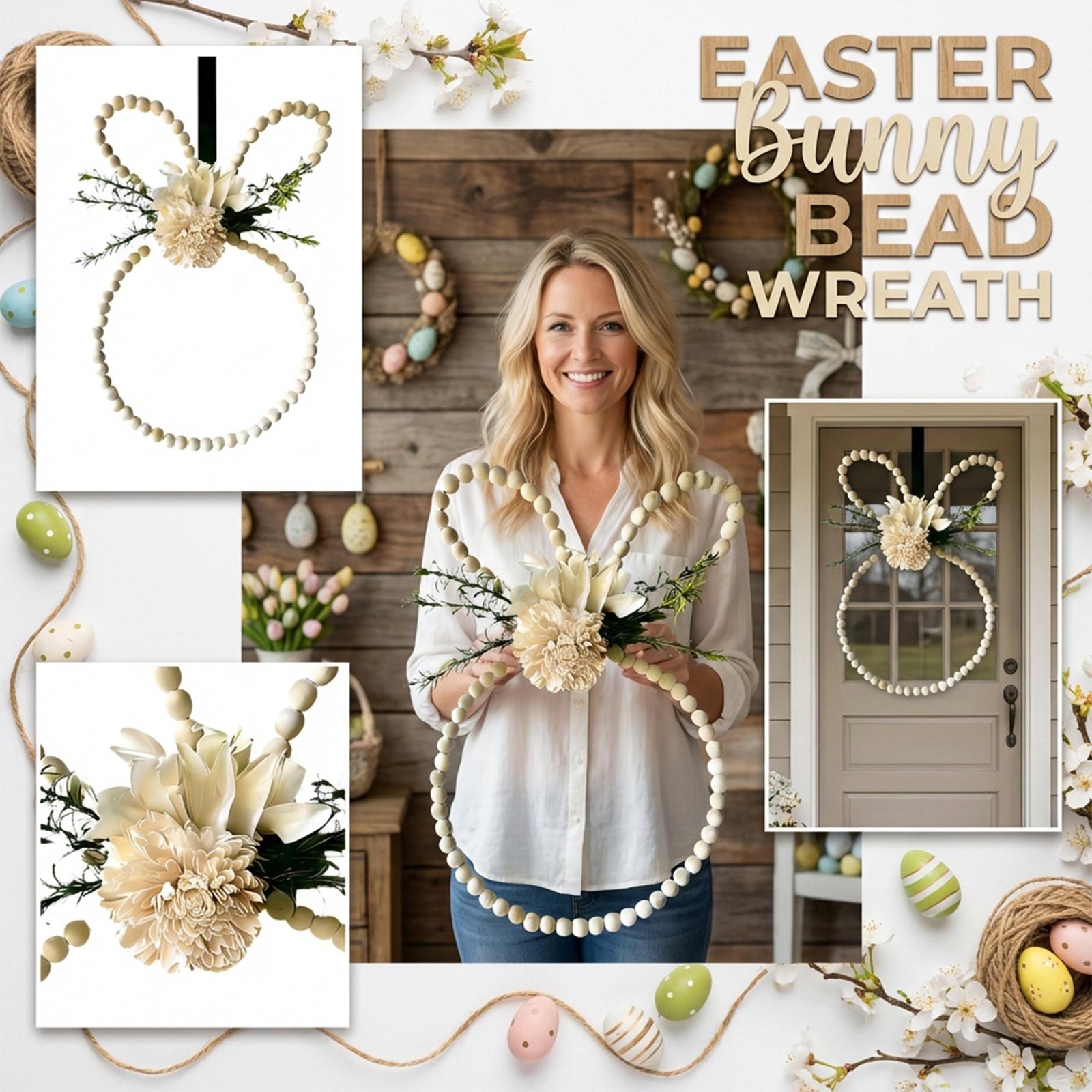 

Easter Bunny Wooden Bead Wreath Wall Decoration Holiday Decoration Outdoor Patio Hanging Item One Size