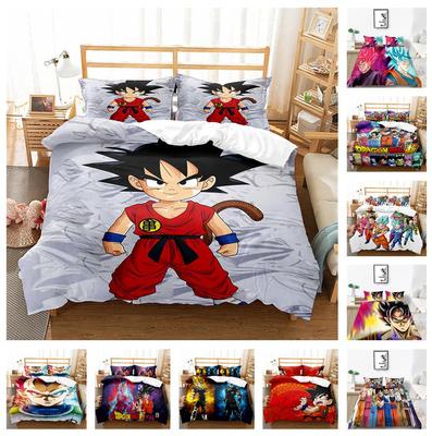 Sada lůžkovin s potiskem Cartoon Dragon Ball Dětské povlečení Povlak na přikrývku Prostěradlo/manželská postel Sada v plné velikosti Pohodlná domácí dekorace