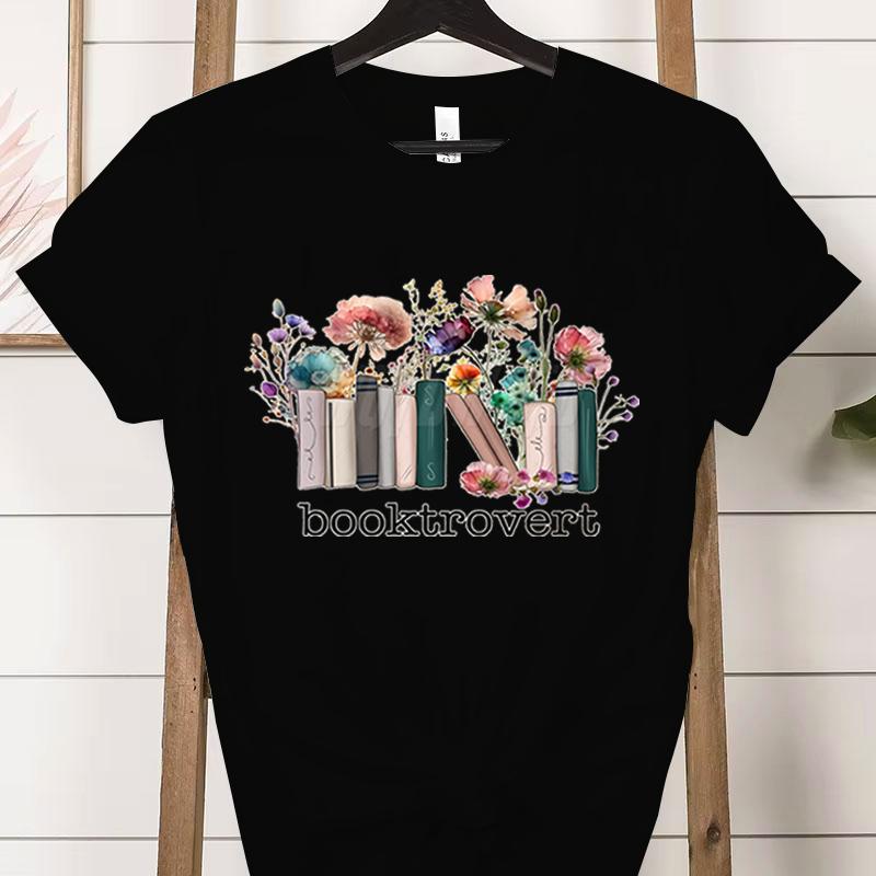 Booktrovert Fashion Casual Tshirts Funny Book Lover Summer Short Sleeve Tee Trendy Vintage Bookish Flower Classic Tops Clothes