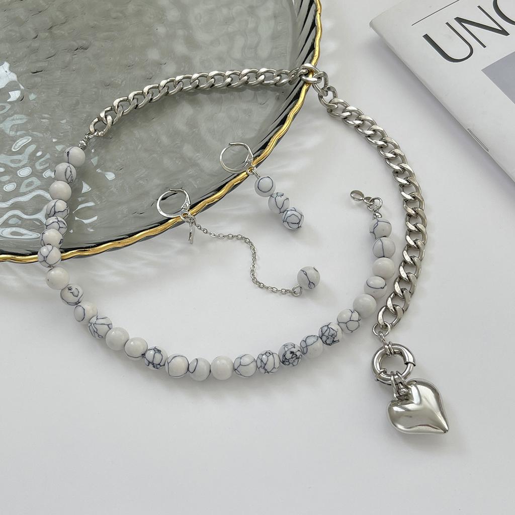 Sweet And Cool Style Imitation Pearl Beaded Necklace, Design Sense Metal Love Pendant Fringed Necklace Women