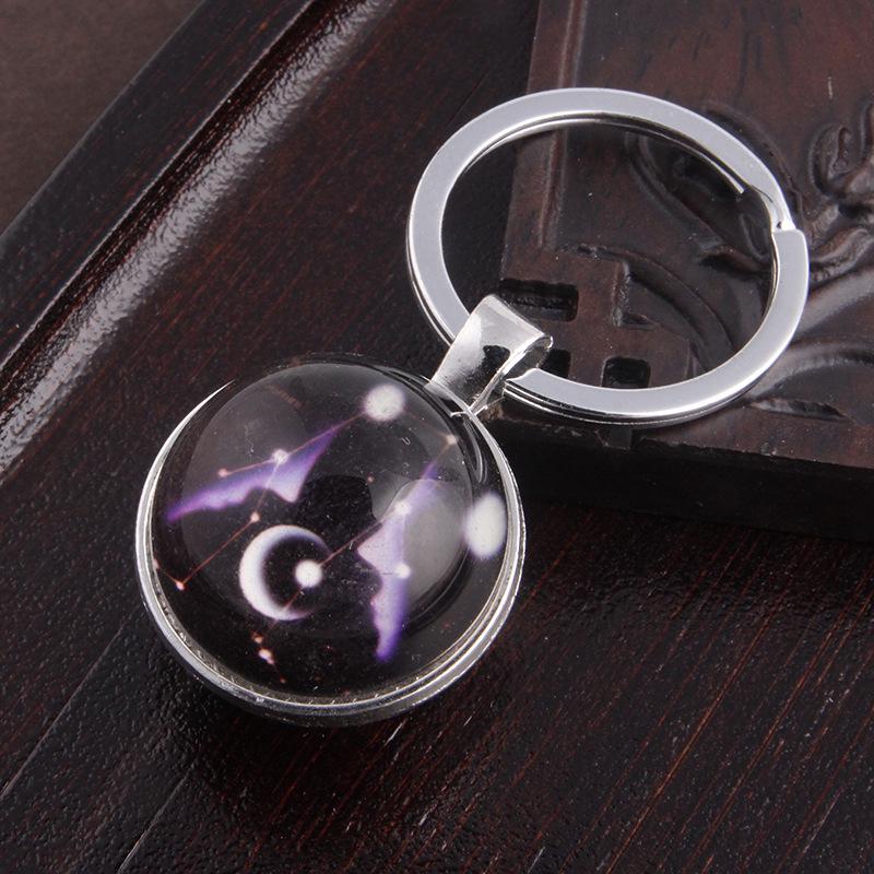 Luminous Scorpio Virgo Crystal Keychain: Double-Sided Glass Pendant Metal Keyring