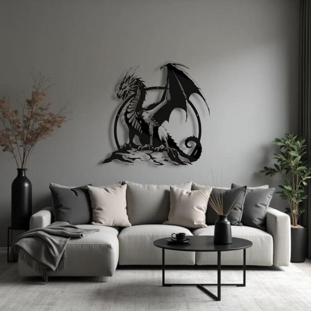 Metal Dragon Wall Art, Fantasy Creature Iron Sculpture, Home Decor Gothic Decor